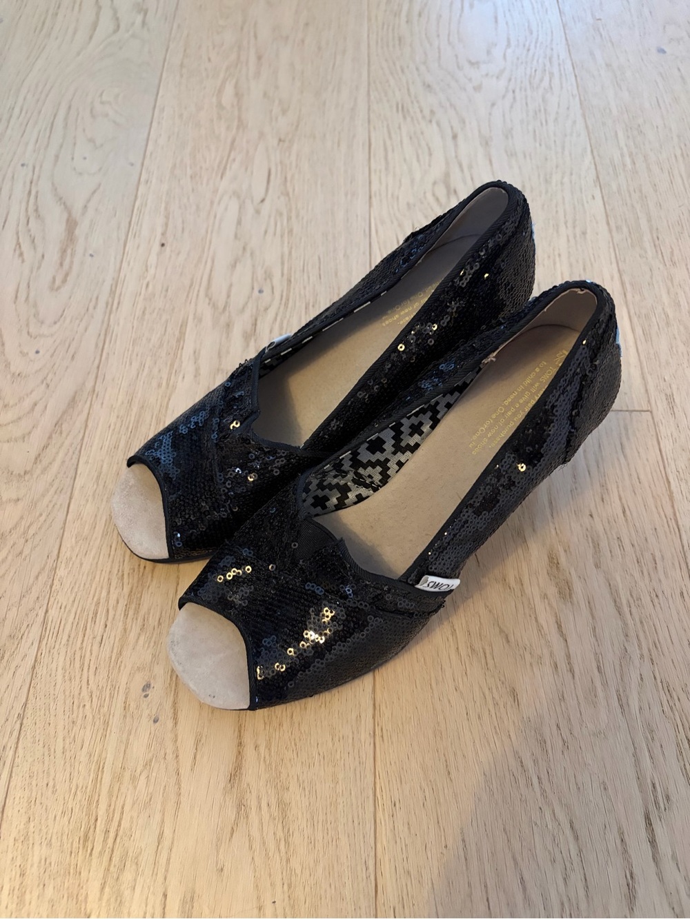 Tom’s Sequin Peep-Toe Women's wedges - Black